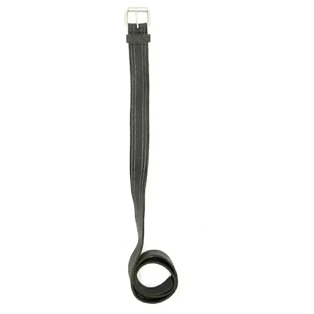 Men’s Black Leather Double Contrast Line Belt Silver‎ Buckle Casual Size 38